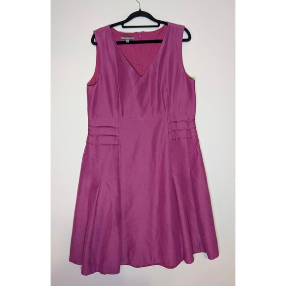 Anne Klein New York Cotton Silk Dress 14 Pink Magenta Fit and Flare Luxury - Picture 2 of 8